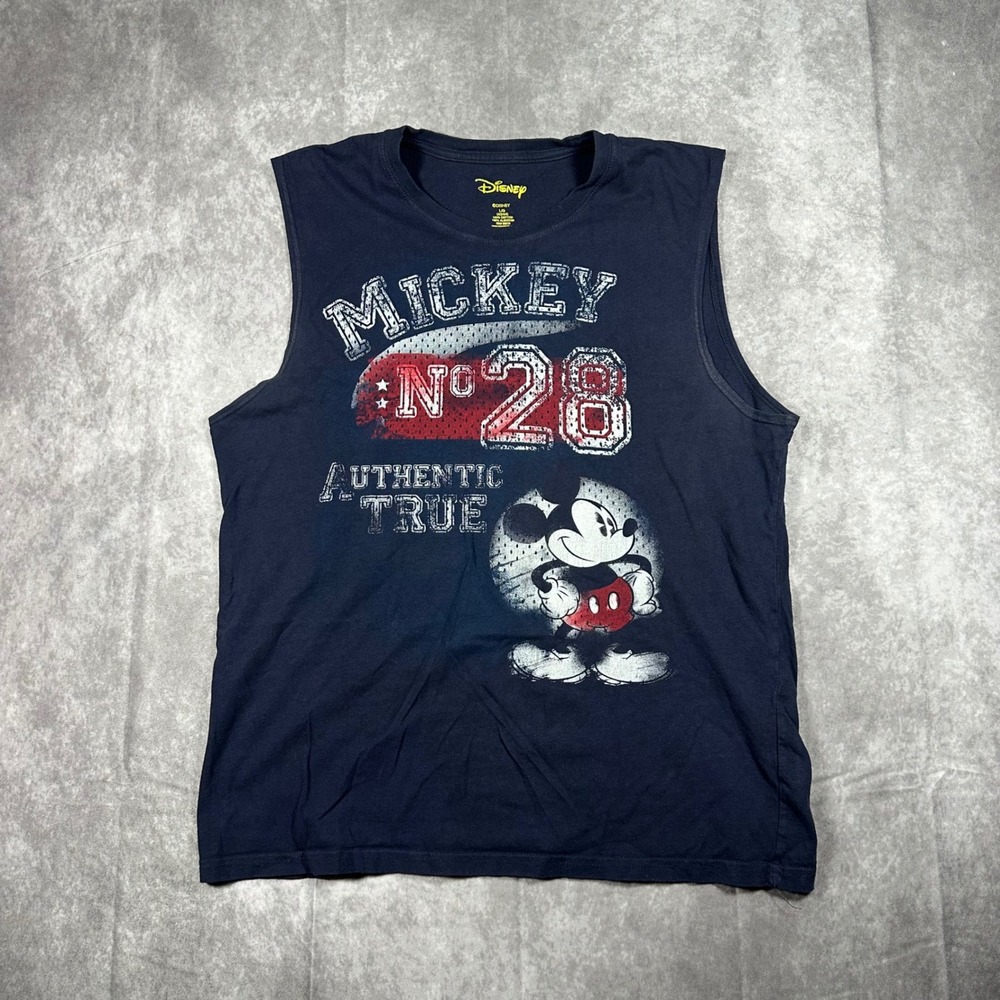 Disney Mickey Mouse No 28 Authentic True Muscle Tank Top Navy Blue Mens Large